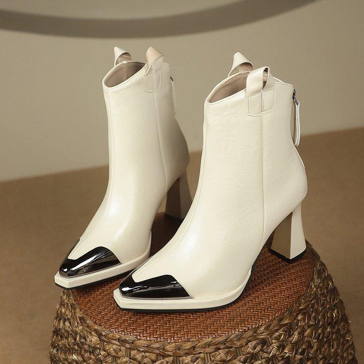 Casual single shoes autumn and winter new thick heels women's leather boots high heels women's large size women's short boots