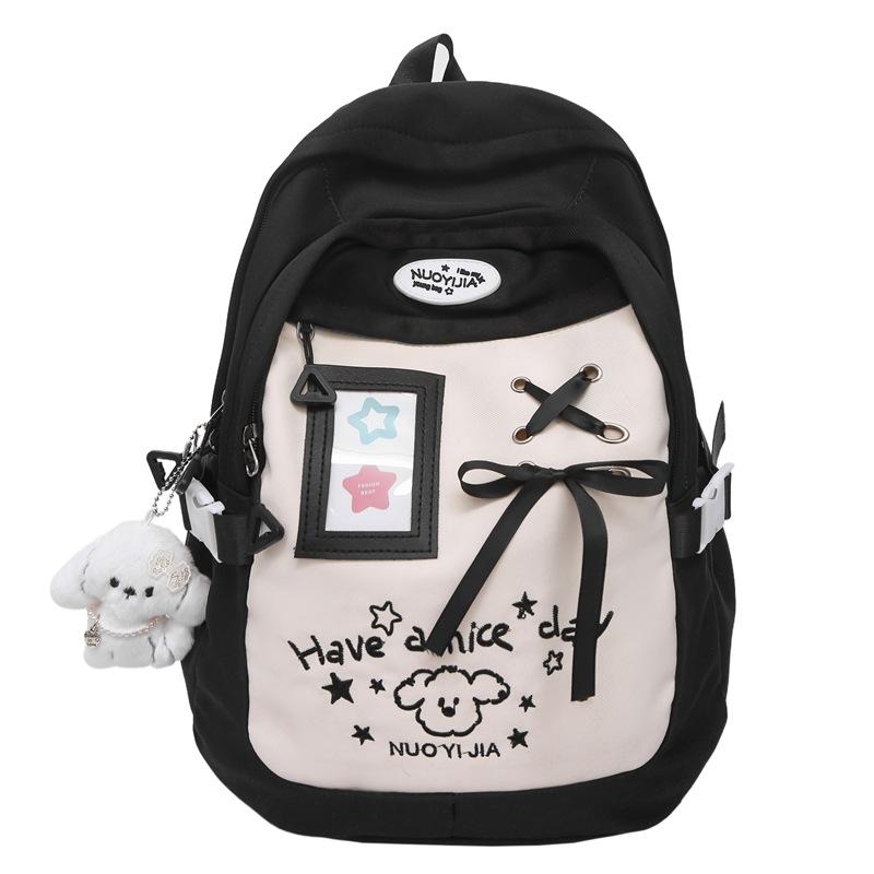 Schoolbag cute girl cream yellow schoolbag junior high school girls small fresh large capacity backpack embroidered stars soft cute backpack