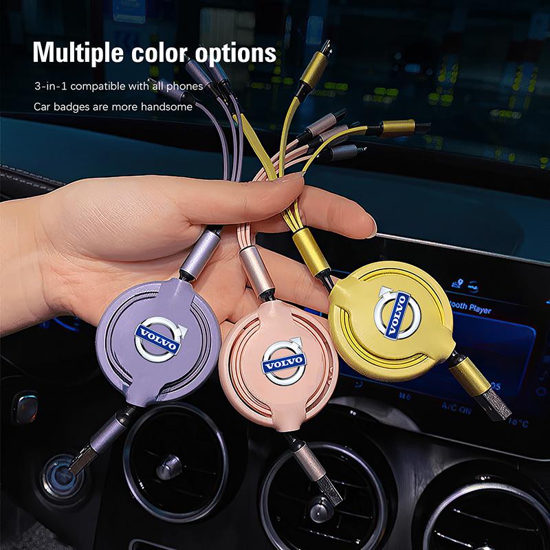 Car Interior Charging Data Cable Scalable 3 In 1 Phone Charger For Volvo Xc60 V40 V60 S60 XC40 V50 V90 S80 C40 V70 Rdesign Valve