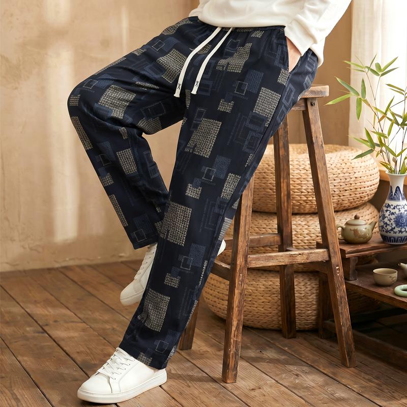 Pantaloni Casual Stampati da Uomo Taglie Forti, Pantaloni Leggeri Larghi con Vita Elastica (5XL-12XL)