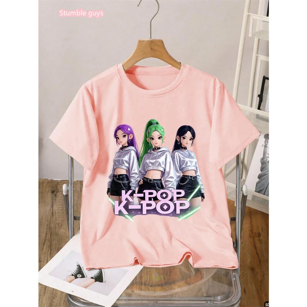 

Summer Casual Kids Kpop T-Shirt Cute Anime Print Short Sleeve Anime Clothes Soft Cartton Tee Tops For Girls Daily Outdoor Wear 110