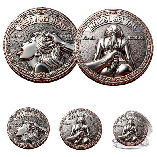 Heads I Get Tail/Tails I Get Funny Head And Head Commemorative Coin Challenge Coin Tail Double-Sided Cheeky Lucky