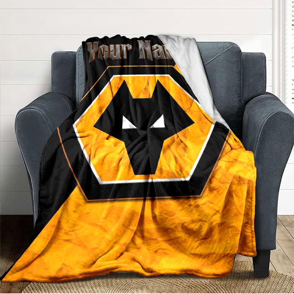 Name Custom Wolves FC Print Flannel Blanket High Quality Warm Comfortable Cover for All Seasons Perfect for Gifts Home Decor