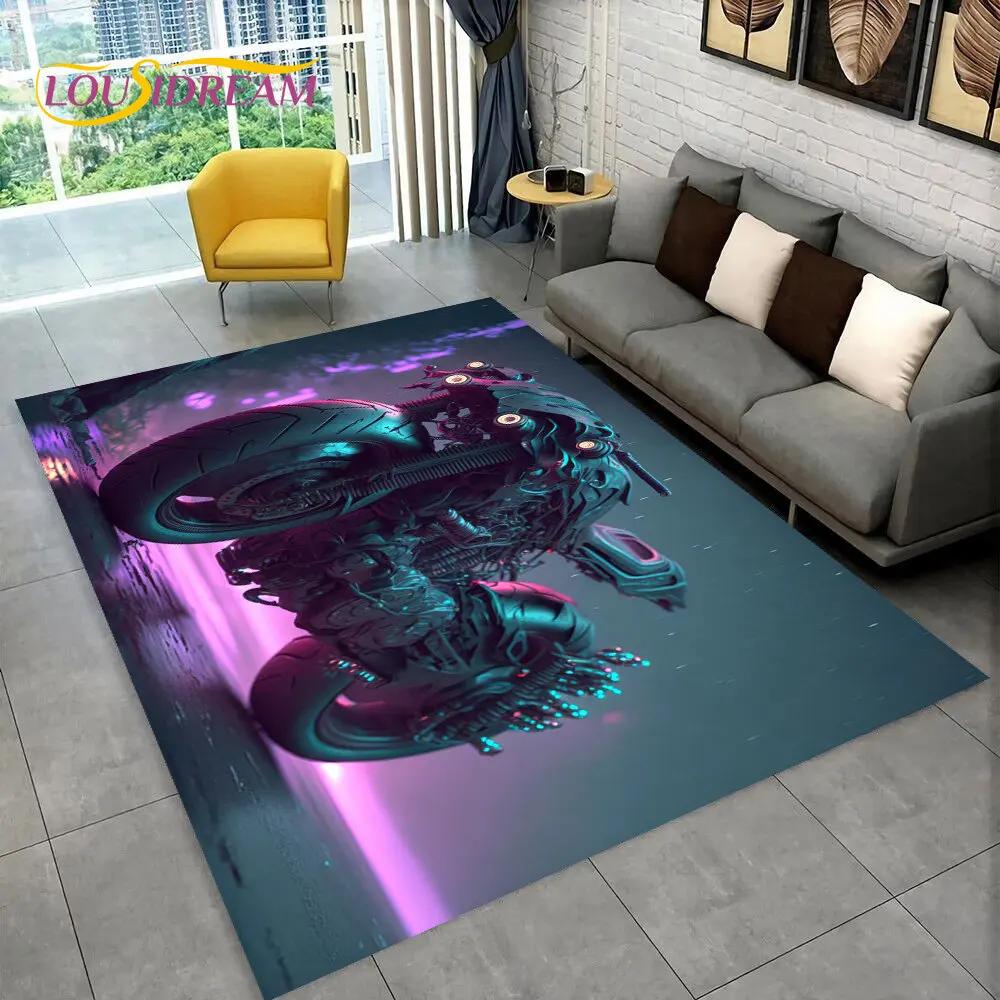 3D Cyberpunk Concept Motorcycle Cartoon Area Rug,Carpet for Living Room Bedroom Sofa Doormat Decoration,kids Non-slip Floor Mat