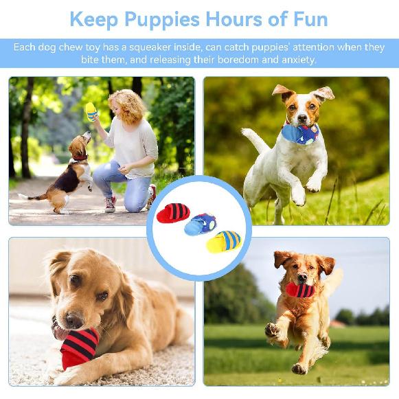 3PCS Small Dog Toys, Cute Slipper Shape Plush Dog Squeaky Puppy Chew Teething Toys Shoes Dog Toy for Small Dogs and Puppies