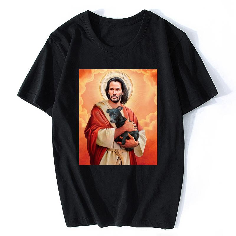 Keanu Reeves Holding A Puppy T Shirt Keanu Reeves Dog Keanu Reeves Jesus T-shirt Poster Artwork Tees Cotton Tops Clothing - M... S