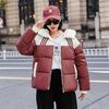 Short hooded color matching winter new down cotton thickened bread fashionable loose cotton coat