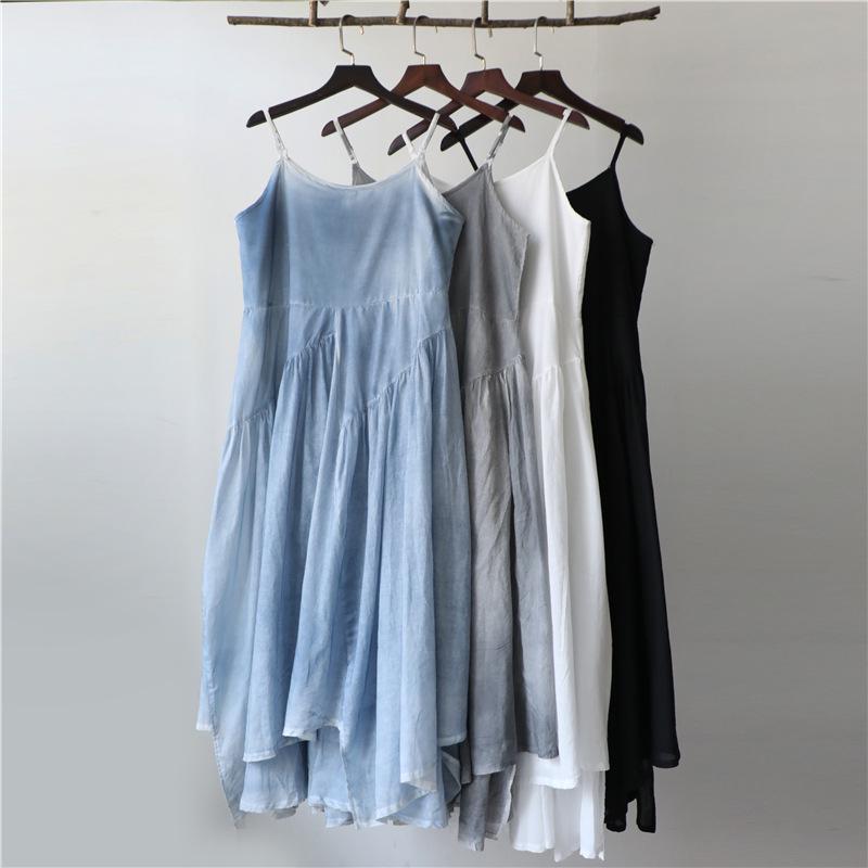 2026 Spring/Summer Irregular Double-Layer Spray-Dyed Maxi Dress - Women's Flowing Fairy-Like Camisole