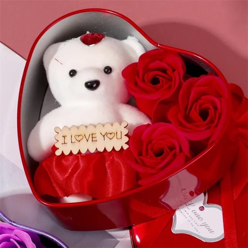 Bear Rose Gift Box Valentine'S Day Flower Love Box Bears Bouquet Wedding Birthday Home Party Decoration Gift For My Girlfriend