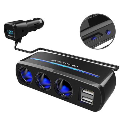 Car Multi-Function Socket & Charger Adapter: 1-to-3 Cigarette Lighter, 1-to-2 Power Distributor Plug