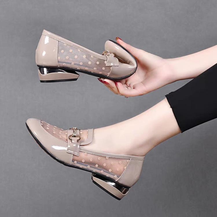 Mesh Soft Leather Single Shoes 2025 New Hollow Low-heeled Women's Sandals Summer Flat-soled Soft-soled Loafers Low-top Leather Shoes