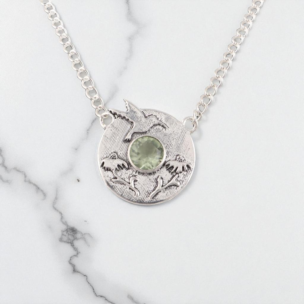 Green Amethyst Gemstone 925 Sterling Silver Jewelry Handmade Women Pendant0.92" CP-34-11