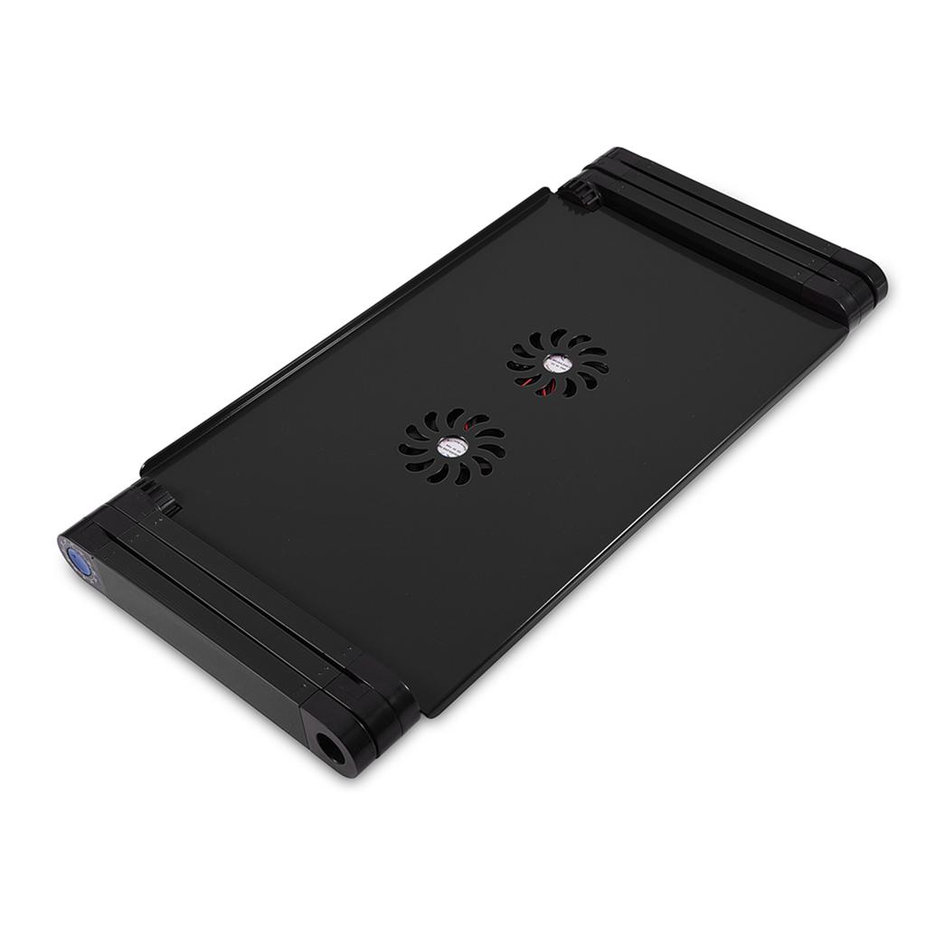 360 degrees Adjustable Foldable Laptop Desk Table Stand Holder w Cooling Dual Fan Mouse Boad Black