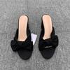 Summer New Flip-Flop Fashion Round Head Bow Denim Block Heel Open Toe Super Soft Non-Slip Women's Cool Drag