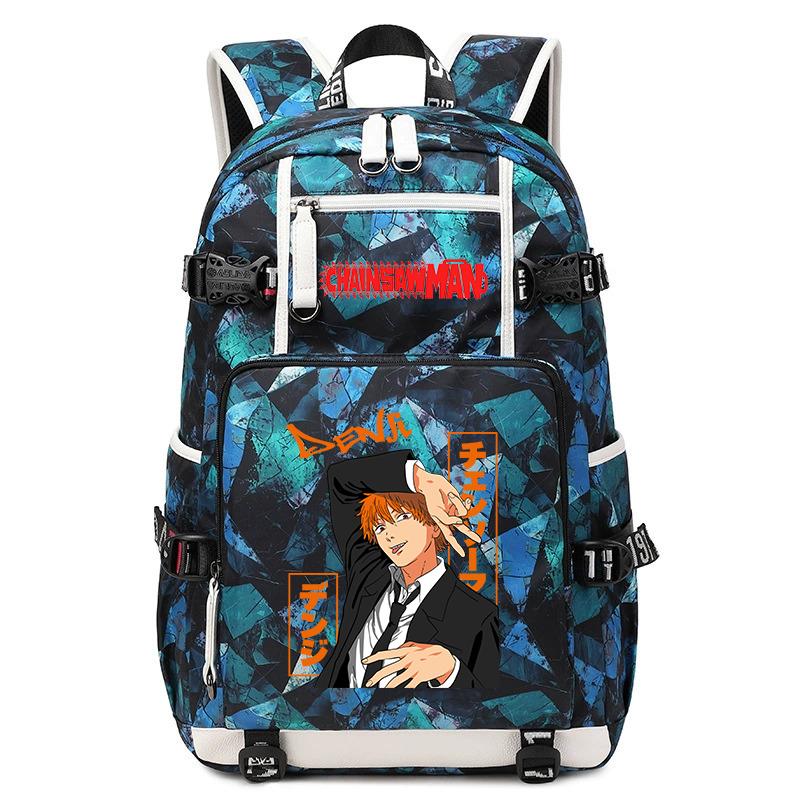 Zaino da Studente con Stampa Anime Motosega Grande Capacità Borsa Scolastica Casual per Bambini Adolescenti