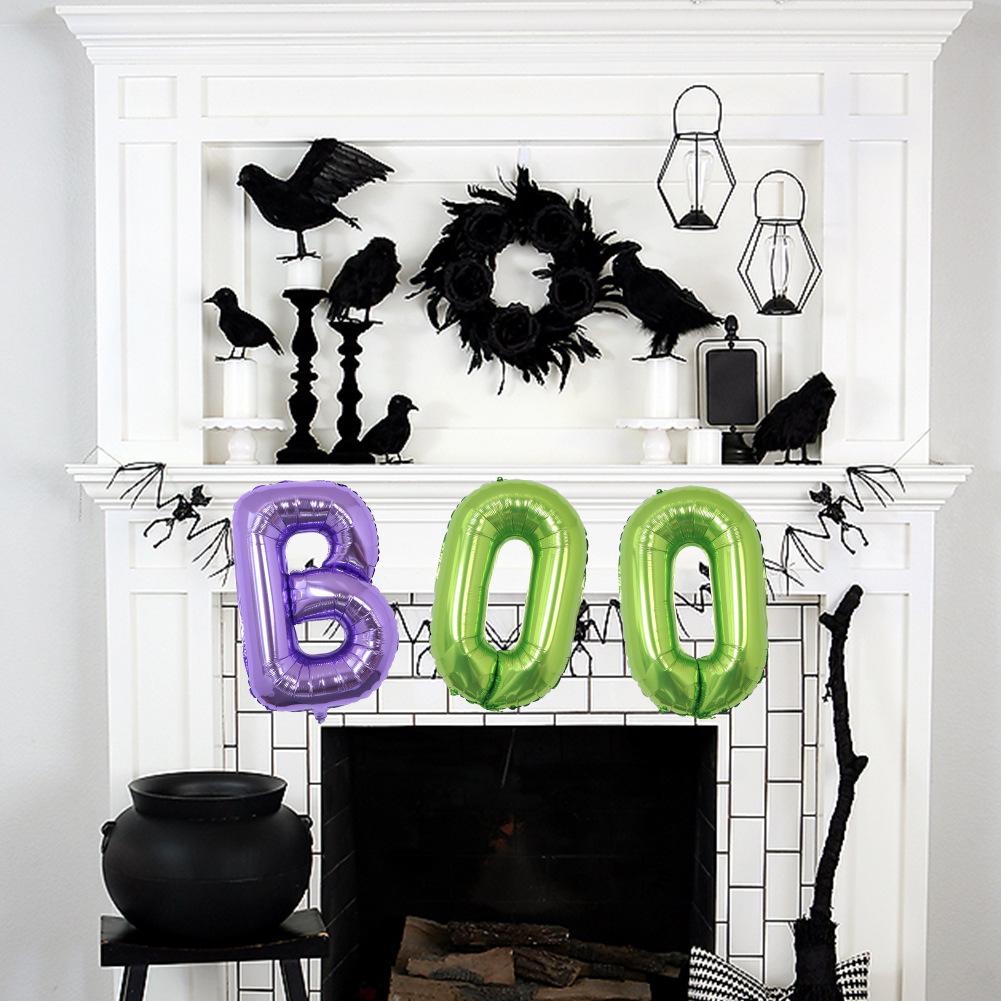 Halloween Decor Set: 3D Bats & 32" BOO Foil Balloons (12 Pieces)