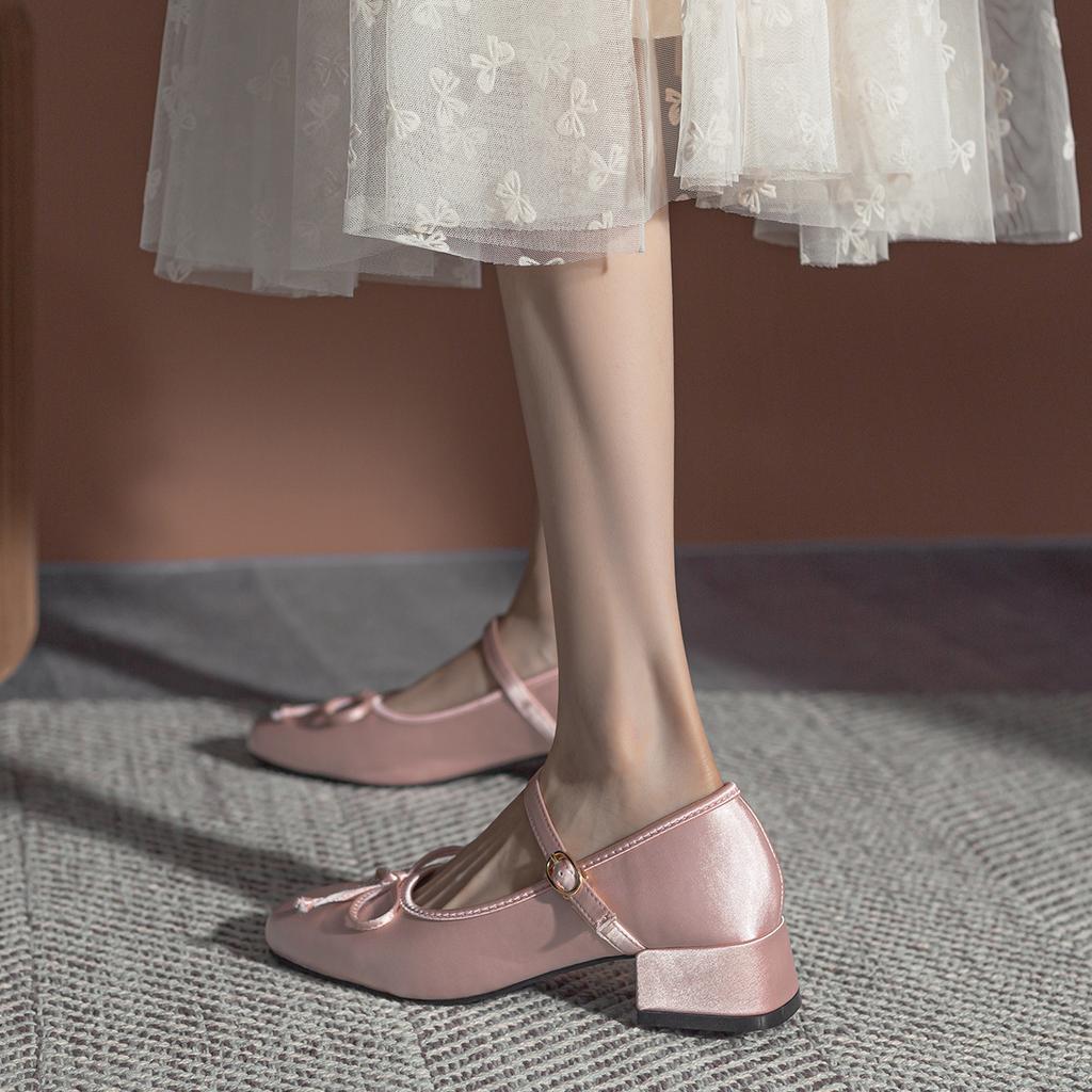 Pink, spring new doll round head Mary Jane women's high heels thick heel, versatile girl cute single shoes student