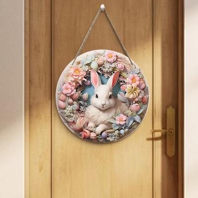 Iepure 2D Plat 20cm La Mulți Ani de Ziua Îndrăgostiților Decor de Agățat pe Perete din Lemn - balon mașină Pandantiv din Lemn pentru Sărbători Universale, Decor pentru Casă Semn de Bun Venit Petrecere