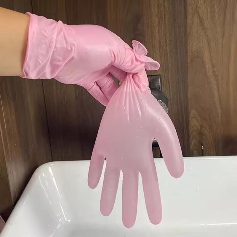 20/50/100PCS Pink Disposable Nitrile Gloves Latex Free Non-Sterile Work Gloves for Household Cleaning Kitchen Cooking Hair Dye
