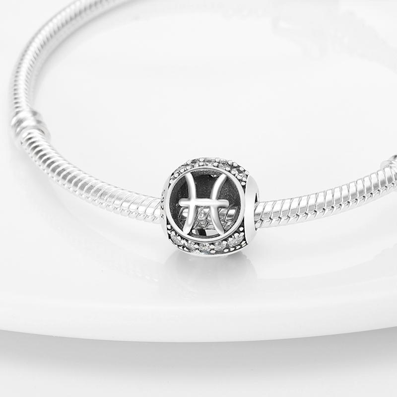 925 Silver Twelve Constellations Leo Aries Virgo Round Charms Beads Fit Qikaola Bracelets DIY Birthday Jewelry Gifts
