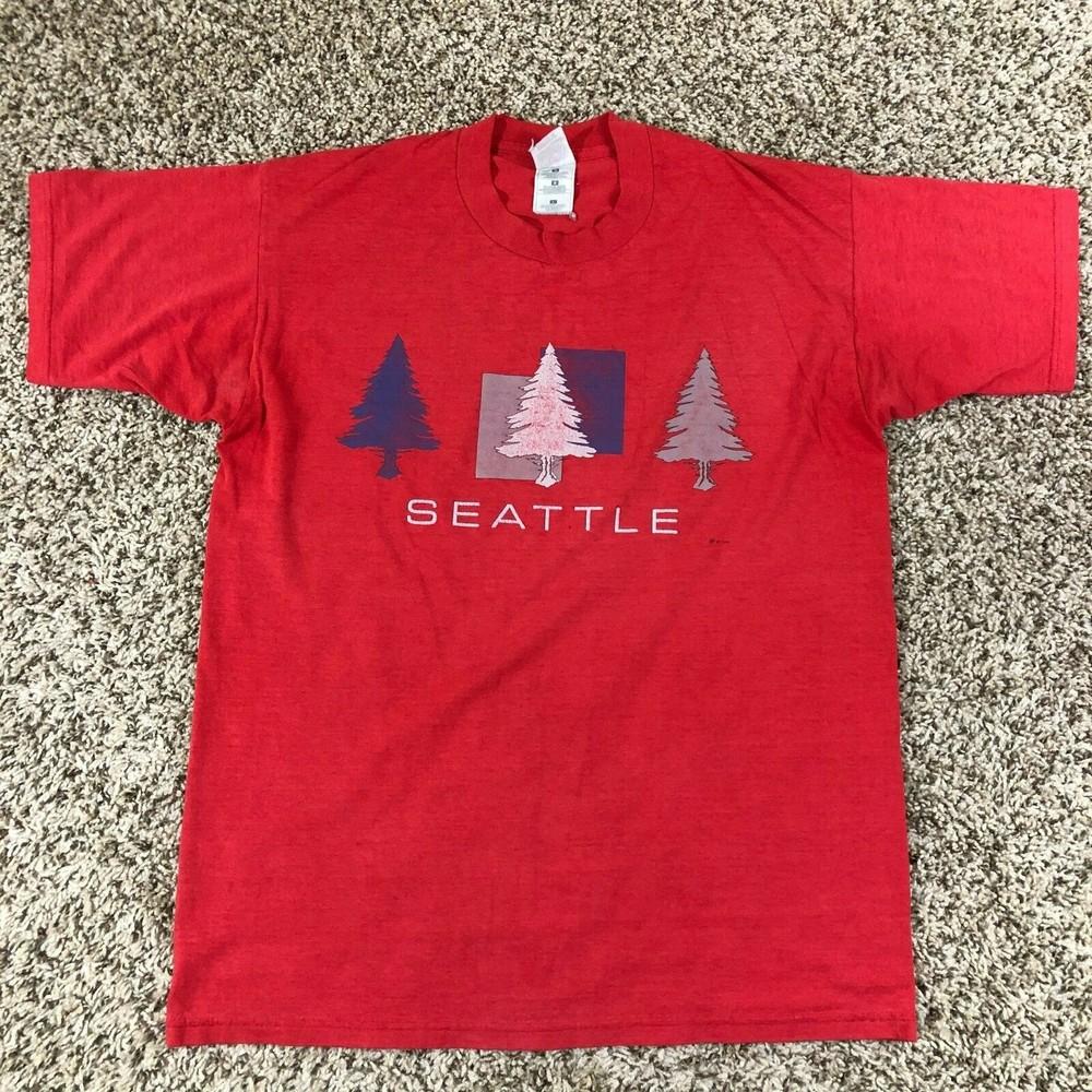 VTG 90s Seattle Washington Men Sz L Red Shirt Trees Flag Outdoors 1997 RARE Unisex T-Shirt XL