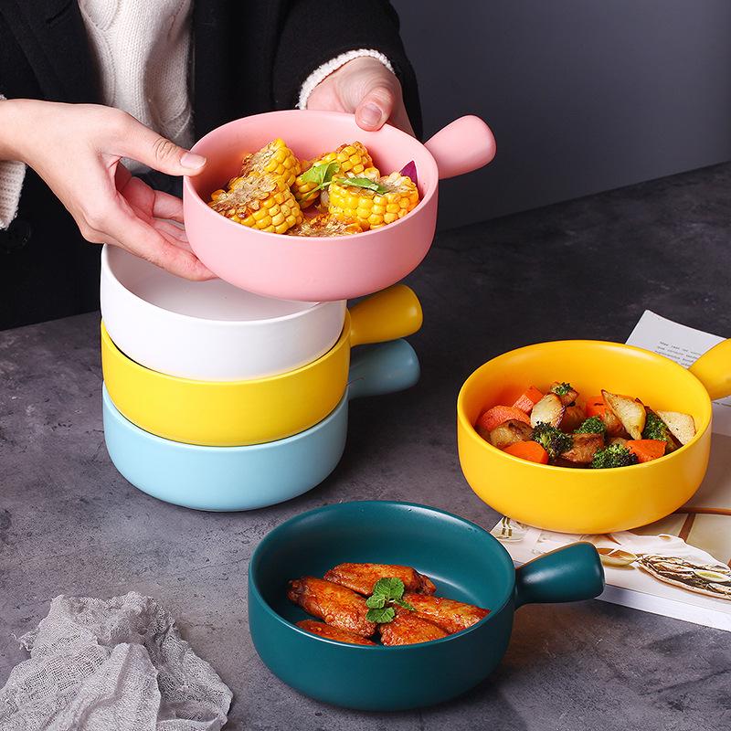 Internet Celebrity Nordic Style Household Ceramic Bowl Breakfast Ramen Bowl With Handle Large Baking Bowl Single Tableware Creative Personality