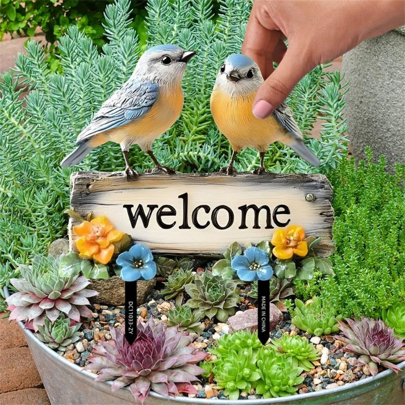 Creative Bird Welcome Sign Garden Decors Stake Handcrafted PVC Art Stake For Outdoor Festival Event Yard Decoration