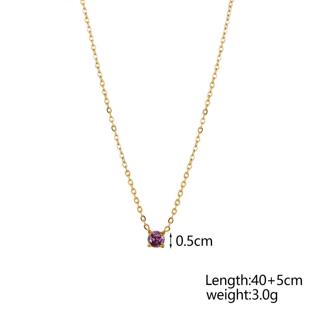 Dainty Recyclay Stainless Steel Gold Plated Necklace Colorful 12 Birthstone Necklace Zircon Stainless Steel Waterproof for Women
