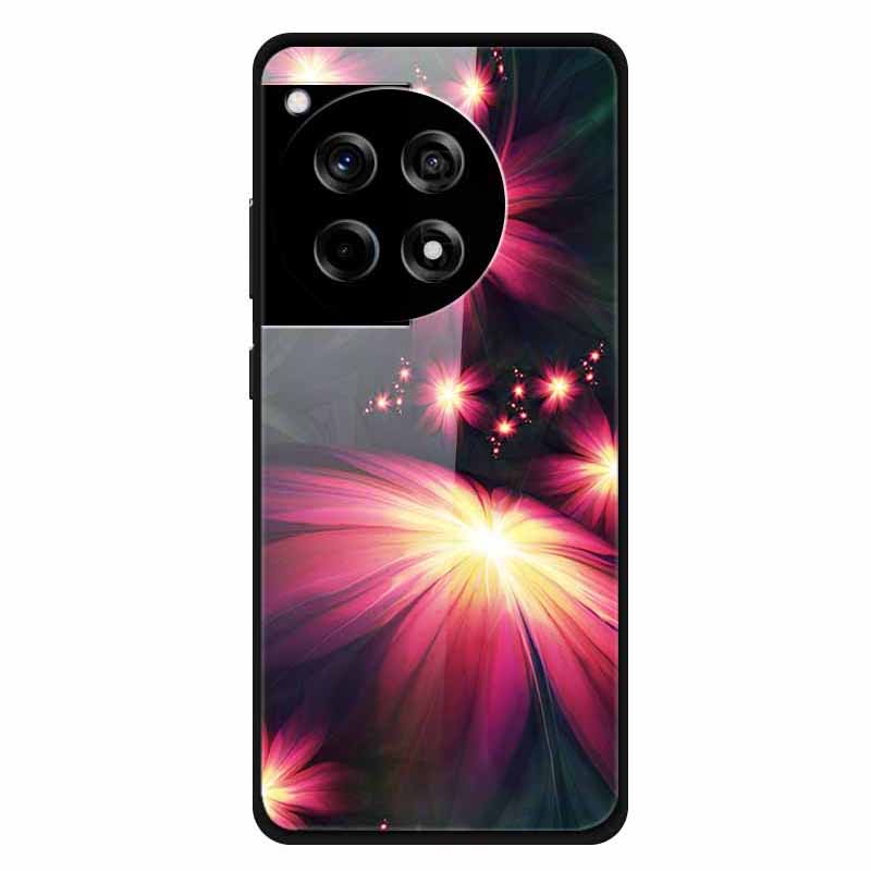 

For OnePlus 12R 5G/Ace 3 5G Phone Case Pattern Printing Anti-Drop PC+Tempered Glass+TPU Cover Gorgeous Flowers
