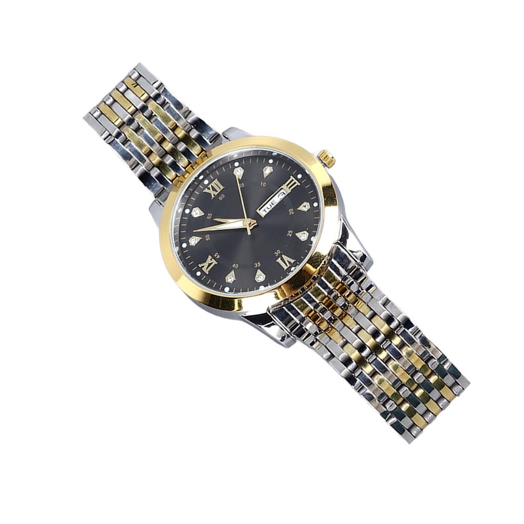 Men Quartz Business Watch with Date Luminous Stainless Steel Double Calendar Wristwatch Waterproof Lightweight Watch