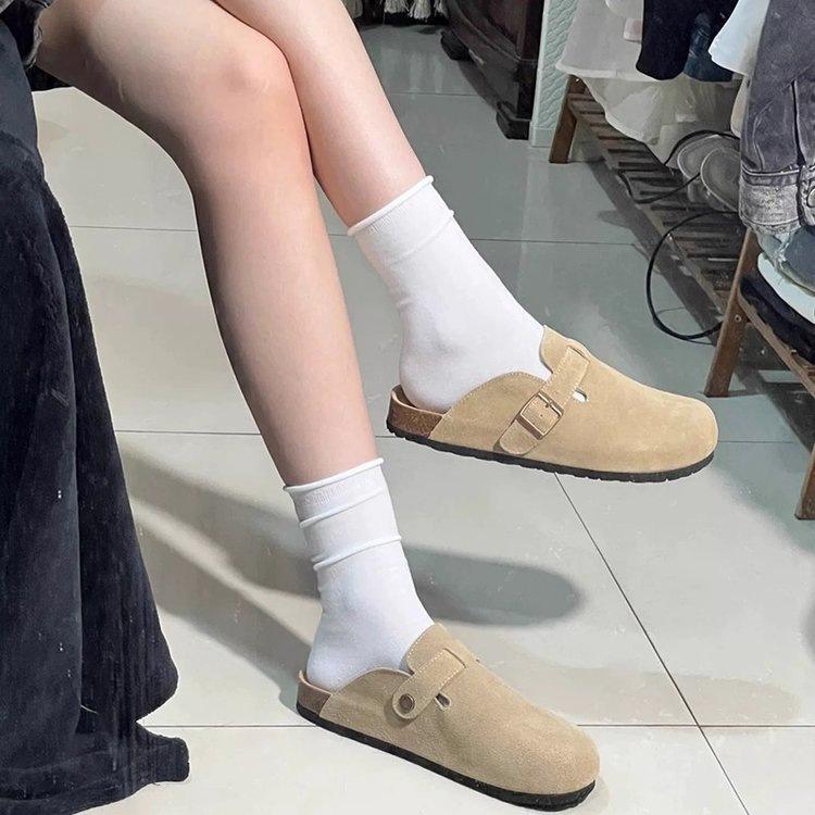 Flat bottom half tray slippers matte platform shoes single shoes new soft sole lazy beanie shoes