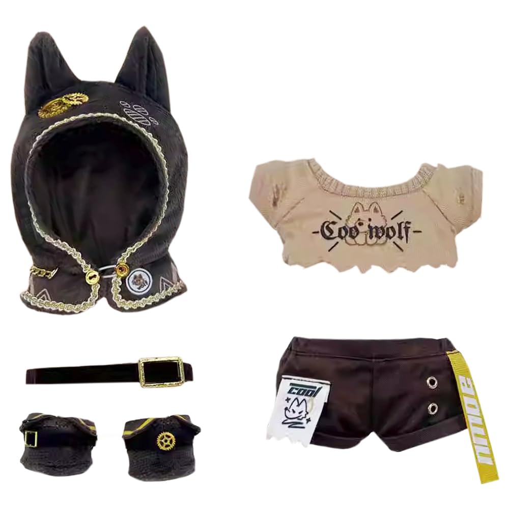 niannyyhouse 10cm, 15cm, 20cm Plush Clothes: Cloak, T-shirt, Pants, Belt, Shoes, Wolf Ear Outfit, Cotton Doll Clothes (20cm)