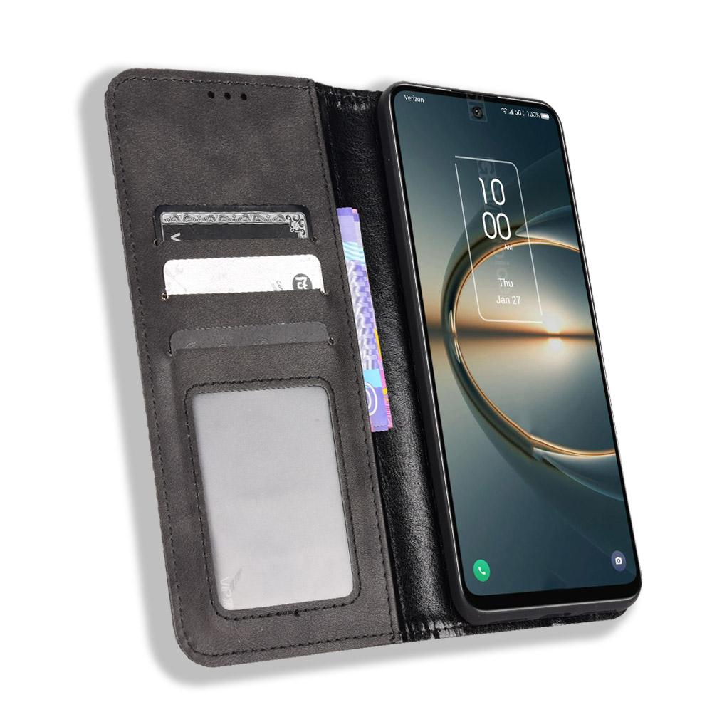 

For TCL 30 V 5G/30 XE 5G Retro Leather Magnetic Anti-fall Shell Mosaic Imprinted Wallet Style Stand Folio Cover Red