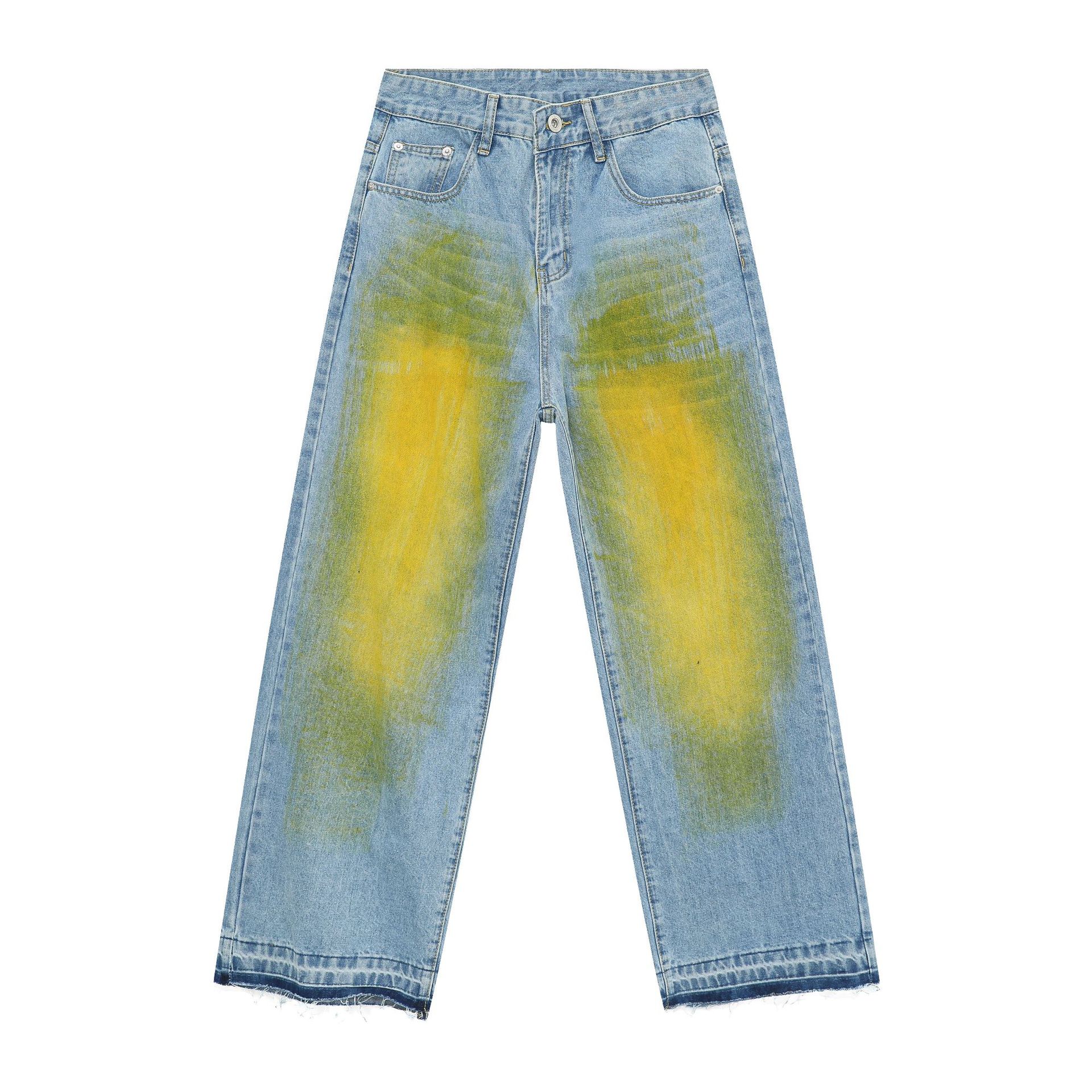 

Длинные брюки Свободные прямые джинсы Мужская индивидуальная мода Повседневная ретро Широкие брюки Прямые свободные джинсы для мужчин Модные и удобные XL синий