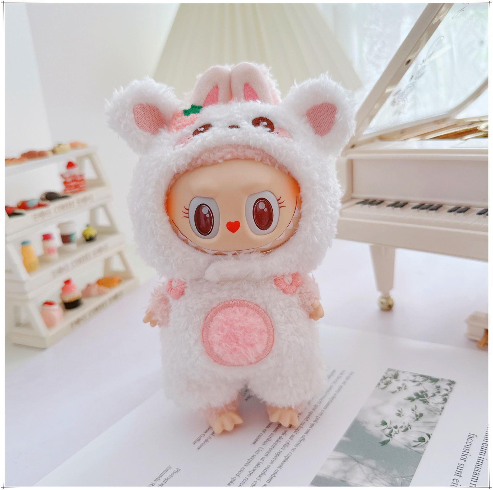 

Одежда для кукол Лабубу первого, второго и третьего поколения: Плюшевый комбинезон 17 см для кукол Лабубу 10 см, милый мультяшный дизайн Small Doll Clothes (without doll)