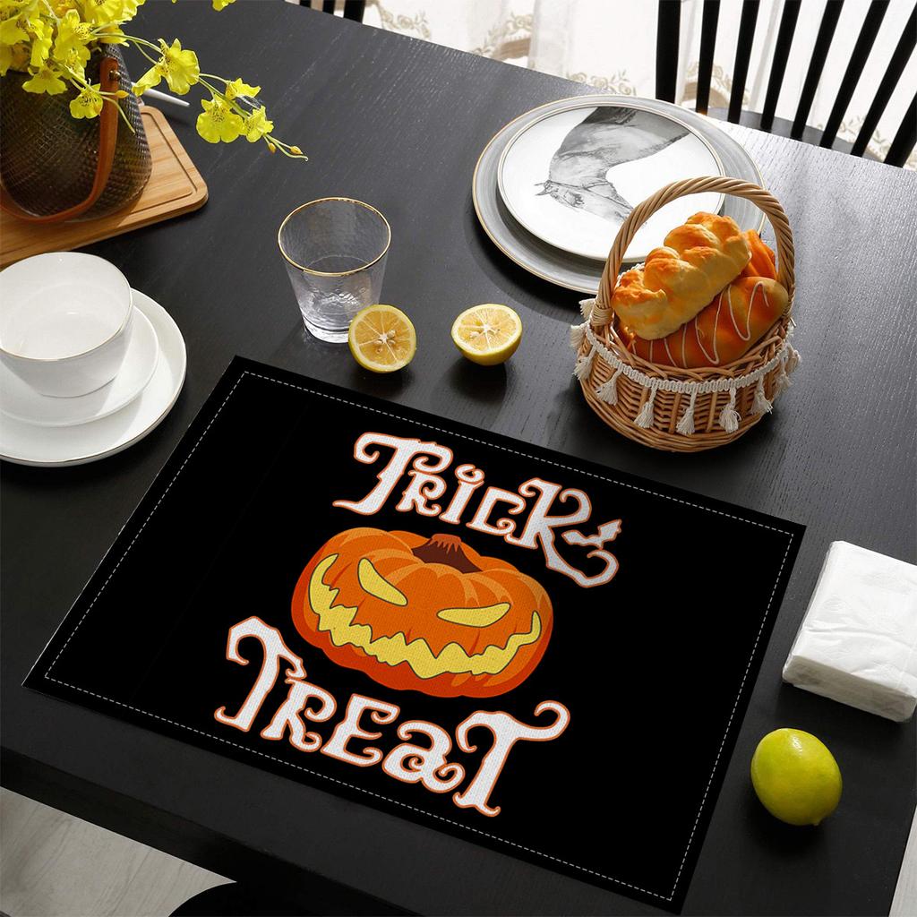 1pcs Creative Halloween Printed Linen Placemats Heat Resistant Non-Slip Table Mats Home Party Decor Classic Pumpkin Tablecloth