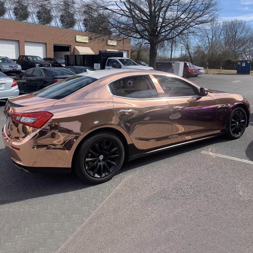Metallic Chrome Rose Gold Vinyl Wrap Mirror Glossy Film PVC Stretchable Decals Sheet Phone Laptop Sticker Air Release Free