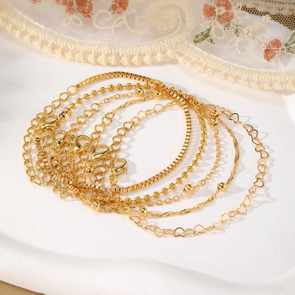 5pcs Multilayer Box Chain Simple Fashion Bracelet Elegant Bracelet Set Alloy Bead Bracelet Set