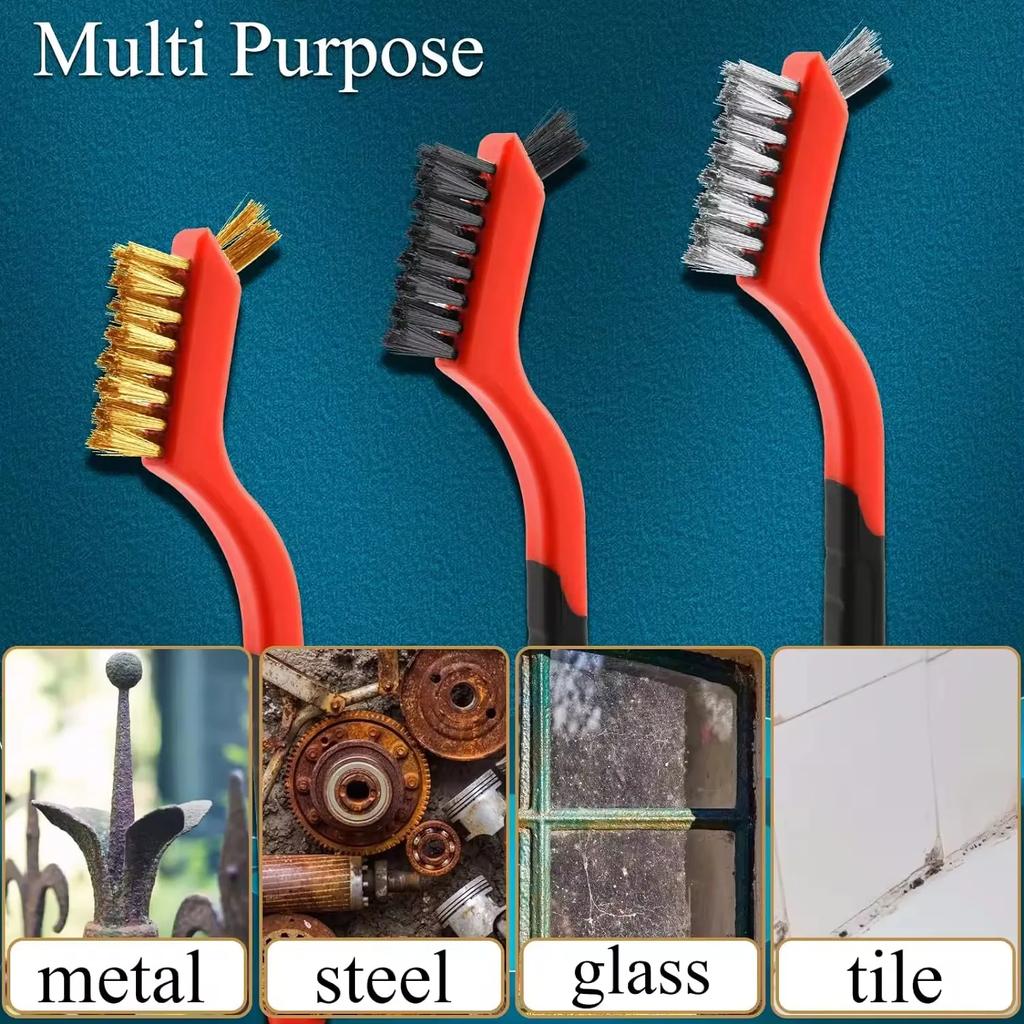 Zestaw trzech szczotek kuchennych do okapów gazowych, usuwania tłuszczu i plam, narzędzi do czyszczenia płyt kuchennych, stalowy drut, mały