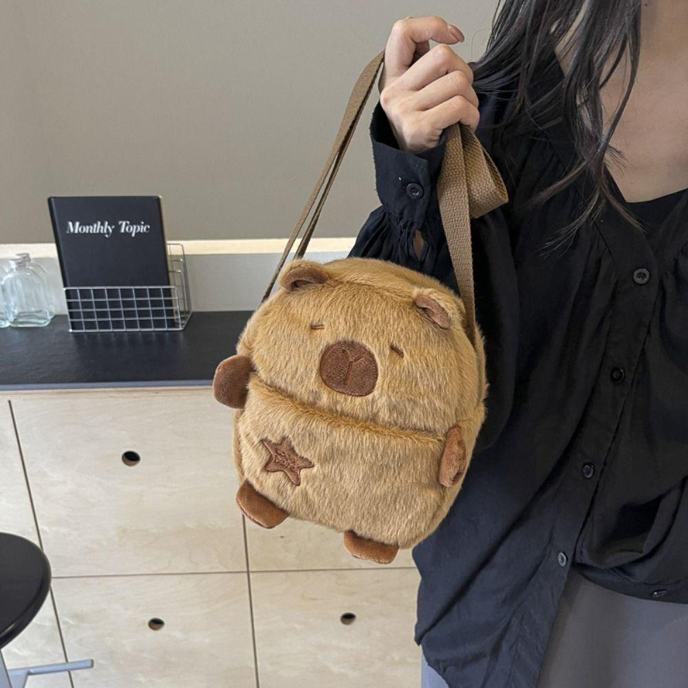 Cute Cartoon Capybara Crossbody Bag New Plush Shoulder Bag Large Capacity Zipper Mobile Phone Pouch Coin Purse