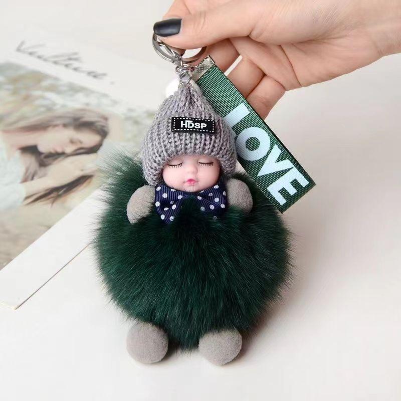 Faux Fox Fur Sleep Doll Bag Charm With Handmade Craft For Car Keychain And Backpack Decor