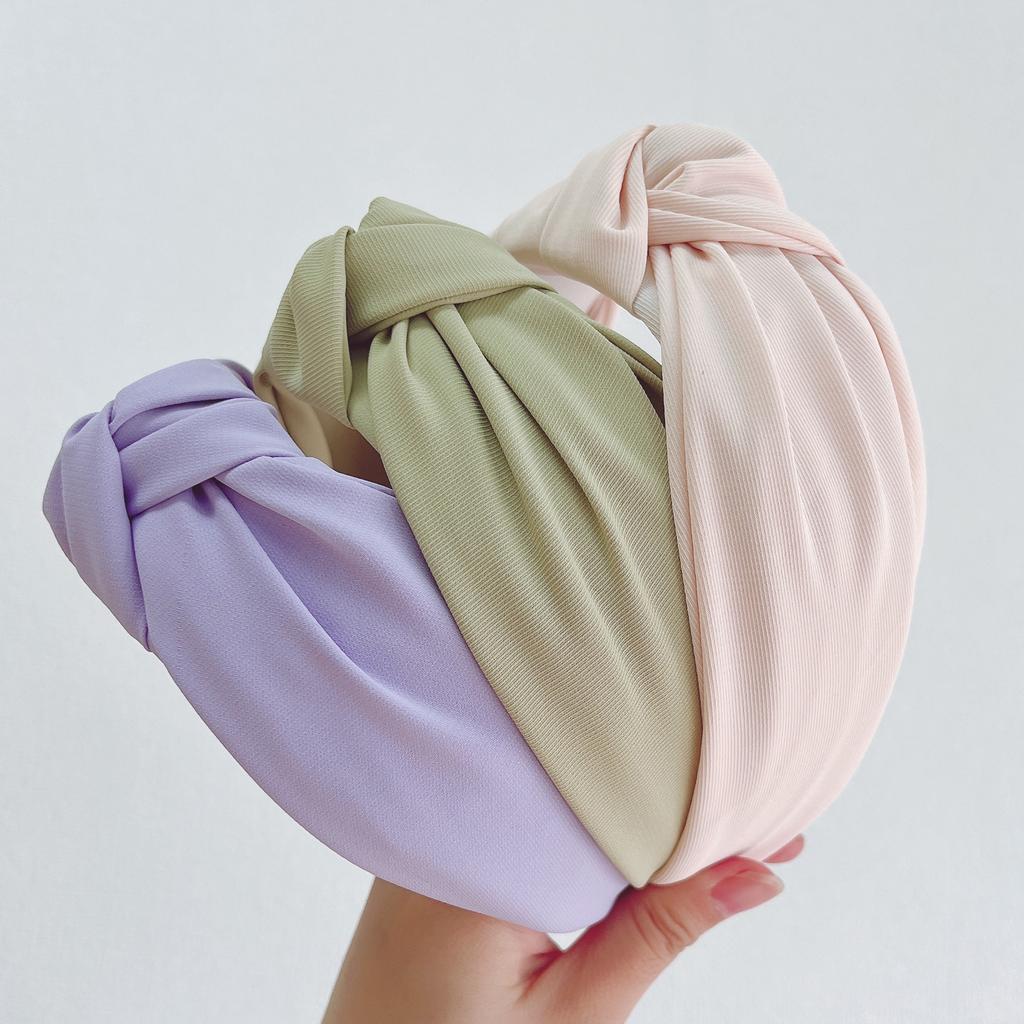 PROLY Nové módní vlasové doplňky pro ženy Široká strana Uzel uprostřed Turban Jednobarevná ležérní čelenka do vlasů