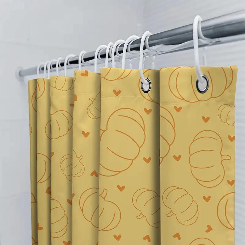 Pumpkin Print Shower Curtain Fall Decor For Bathroom, 3D Waterproof Fabric, Orange Color Bath Shower Curtains With Grommets Yell