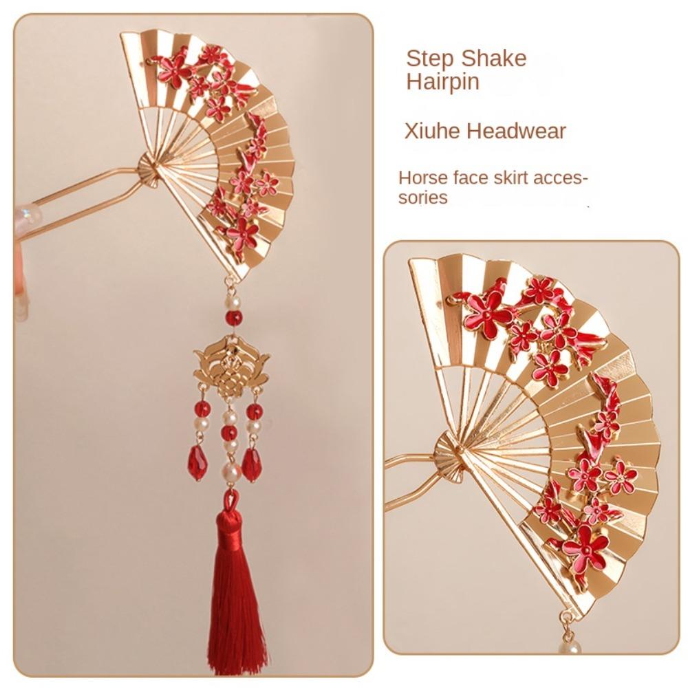 Pearl Pearl Fringe Hairpin Retro Fan Shape Bride Tiara Step Shaking Hair Stick Bridal Headwear