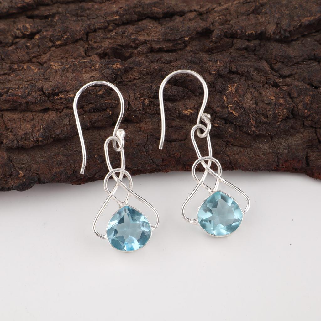 Sky Blue Topaz Gemstone Earrings, Handmade Gorgeous Jewelry, 925 Sterling Silver Jewelry, Bohemian Earrings For Wedding Gift