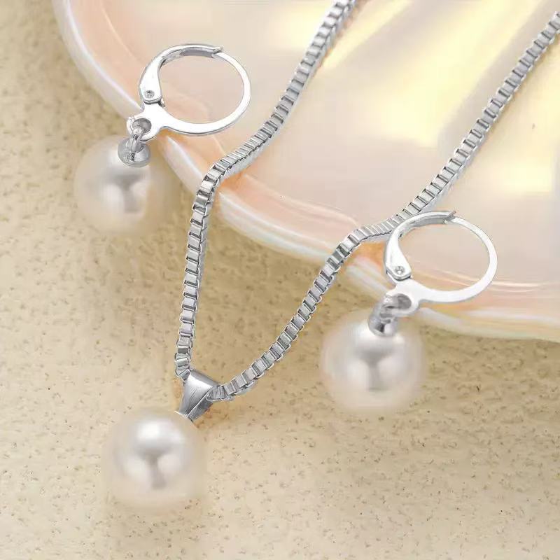 

1SET Jewelry Set Fashion Light Luxury Pearl Necklace Earrings Two-piece Set Niche Design High-end Jewelry срібний