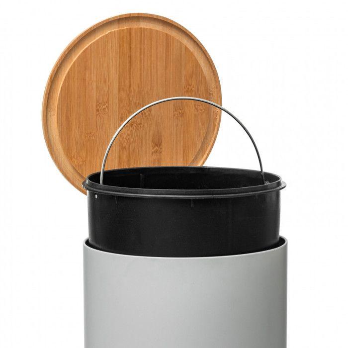 Poubelle "Bam Modern" 30 litres Couvercle Bambou Atmosphéra - Blanc