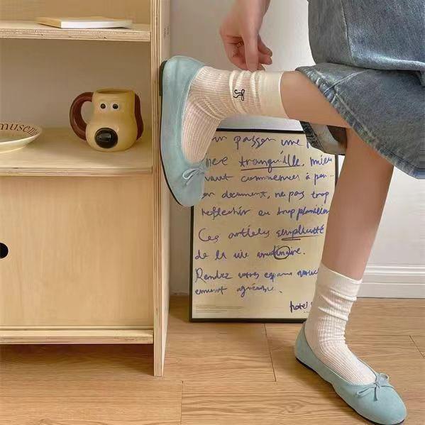 Women's Bow Ballet Mid-Calf Mesh Socks - Spring/Summer, Odor-Resistant, Sweet JK Style