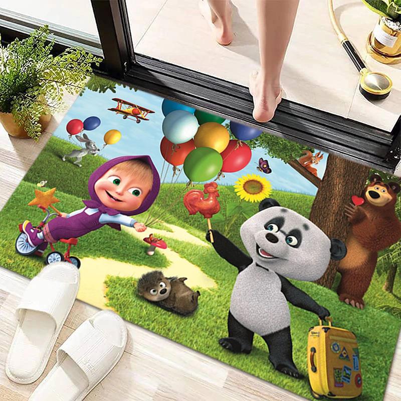 Russian animation Masha and the Bear Fairy Tale Cartoon Carpet Soft Home Living Room Bedroom Door Mat Outdoor Picnic Ground Mat rug T8