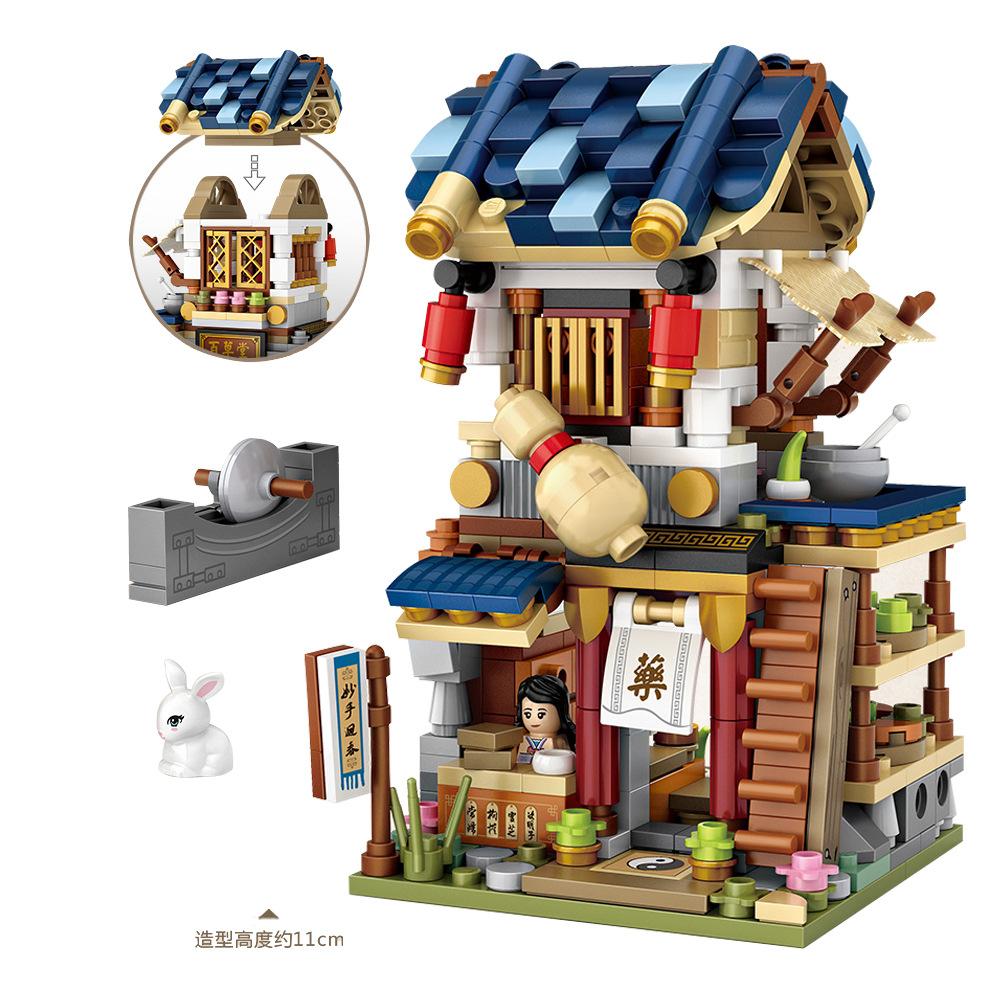 Klocki LOZ Mini Sklep Uliczny Styl Chiński Klocki Budowlane Bar Sklep z Jedzeniem Zabawki do Składania Dla Dzieci Prezenty Świąteczne Dziewczynki 1722